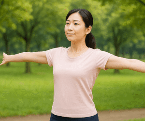 ラジオ体操する女性